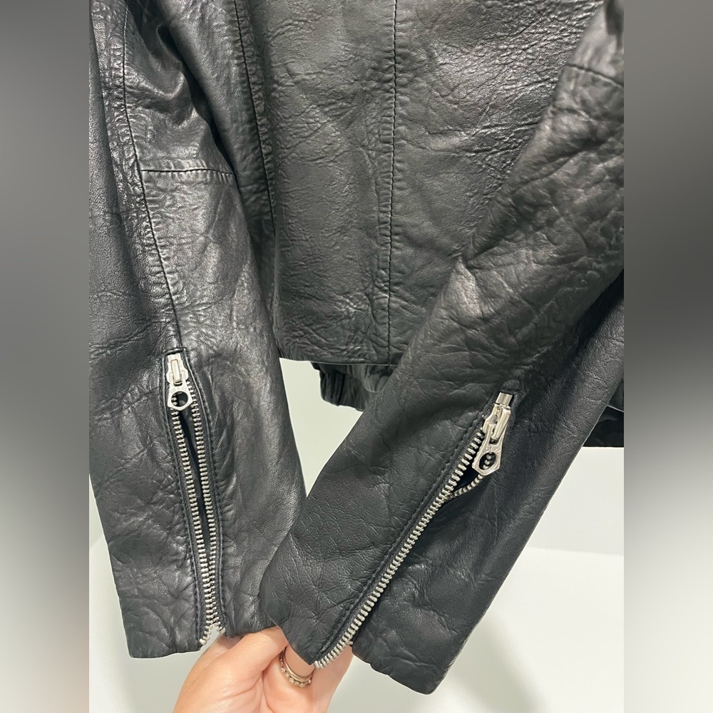Madewell The Washed Leather Motorcycle Jacket in true black buttery soft XXS NEW - Picture 13 of 17
